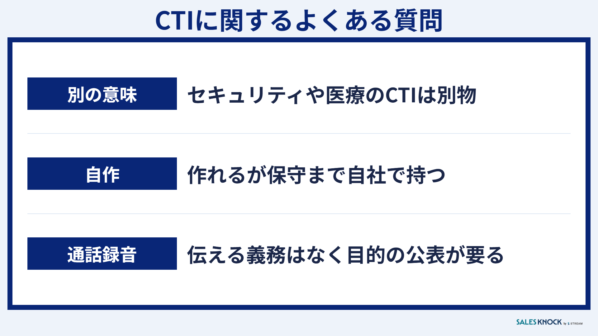 CTIに関するよくある質問:別の意味のCTI・自作できるか・通話録音を伝える必要があるか